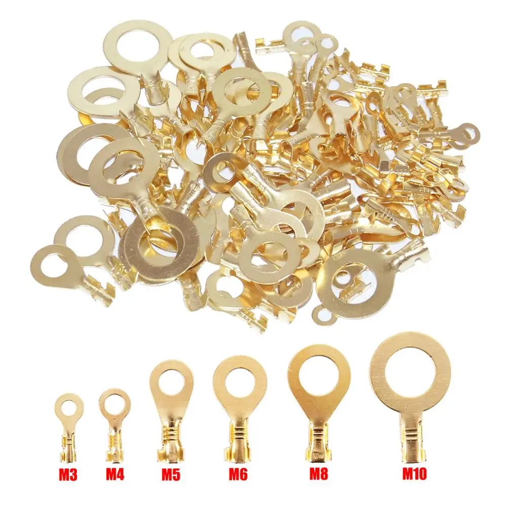 

50PCS Open Barrel Wire Crimp Copper Terminal Connerctor- Non-Insulated Ring Lugs Crimp Cable Connector