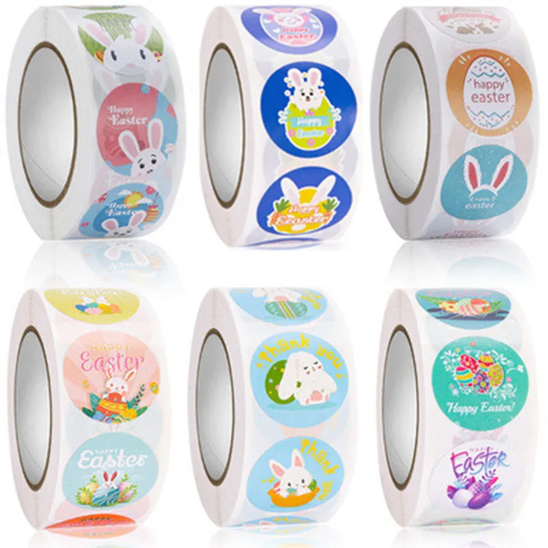 

500pcs Happy Easter Sticker Adhesive Paper Cake Baking Sticker Labels Easter Party Gift Bag Box Envelope Seal Decoration