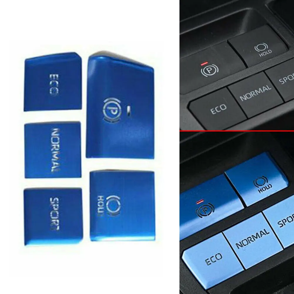 

Brand New Button Decoration Cover 5pcs Aluminum Blue Gear Shift Box Panel Sticker Trim Replacement For RAV4 19-2022