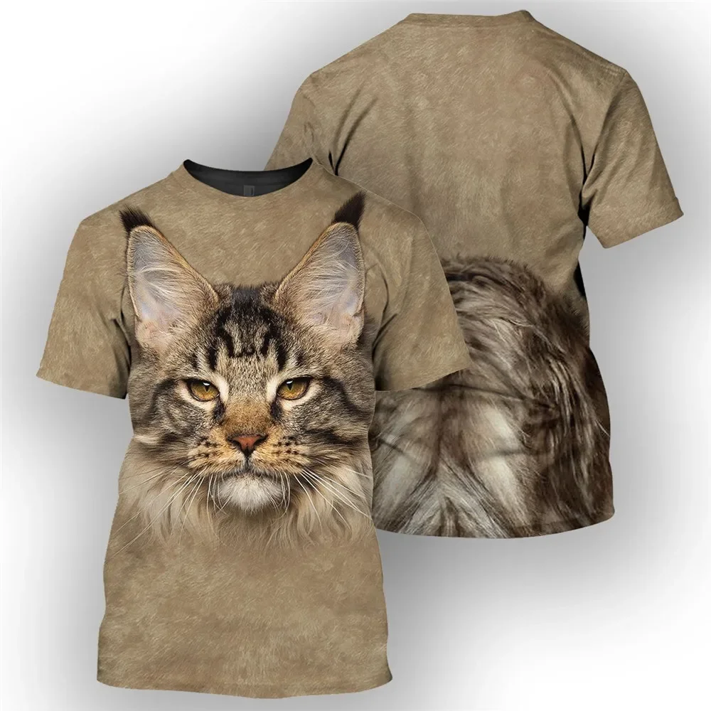Фото HX Animal Мужская футболка Maine Cat Front Back Футболки с 3D принтом Модные повседневные рубашки Летние футболки с короткими рукавами Мужская одежда №1