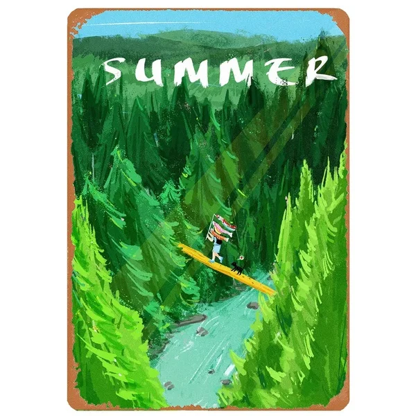 

vintage metal tin sign summer forest single-plank bridge outdoor garden home bar hotel club bedroom wall decor sign 12x8inch
