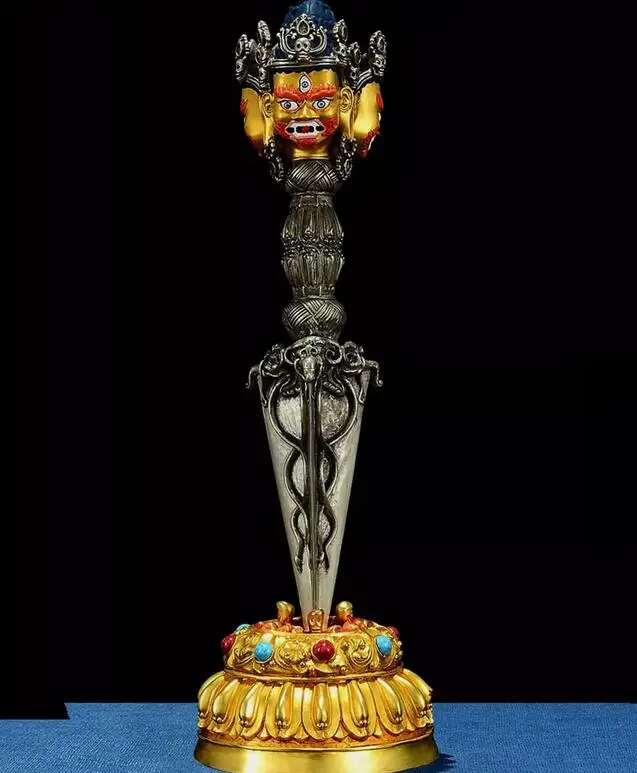 39 см медная позолота буддистский Тибетский Dorje Phurba Vajvakilaka Vajrakila и основание