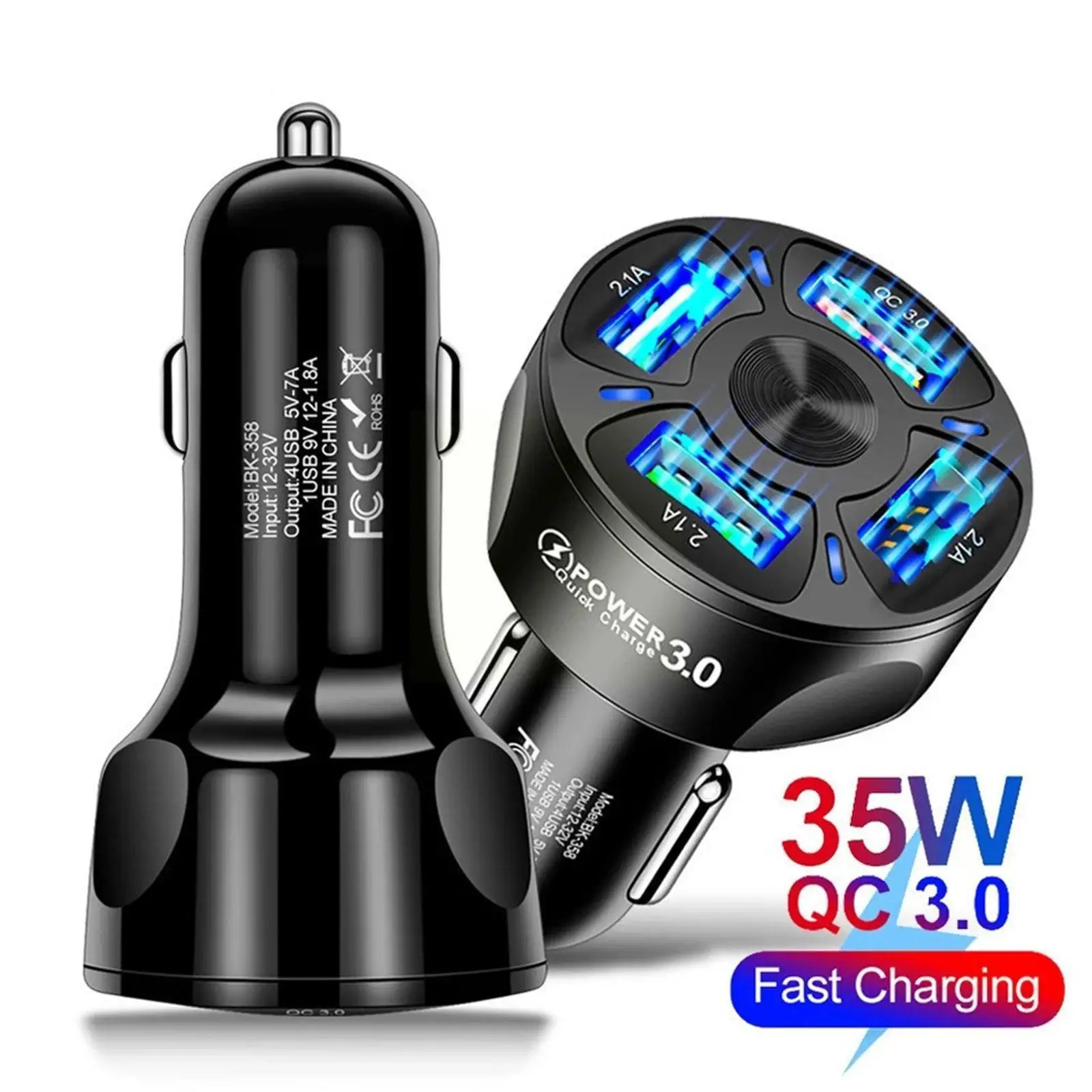 

Автомобильное зарядное устройство с 4 USB-портами, 35 Вт
