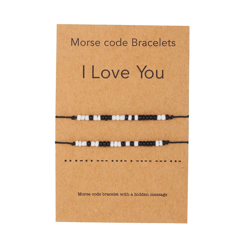 

Morse Bracelets Set 2pcs Handmade Black White Beaded I love You Braiding Friendly Bracelet Jewelry Gift Mother's Day Bracelet
