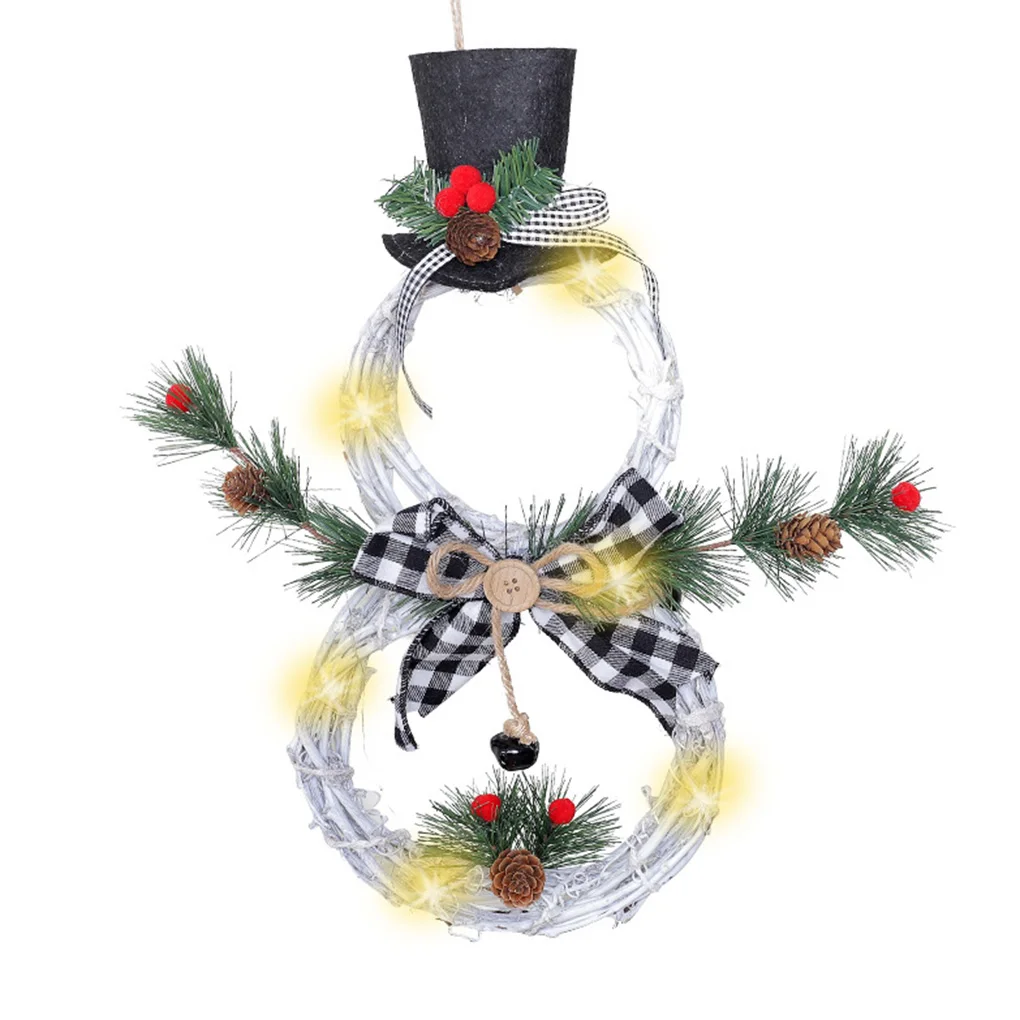

Christmas Hang Decor Led Lamps Snowman Christmas Wreath Rattan Circle Front Door Home New Year Party Xmas Tree Pendants Decor