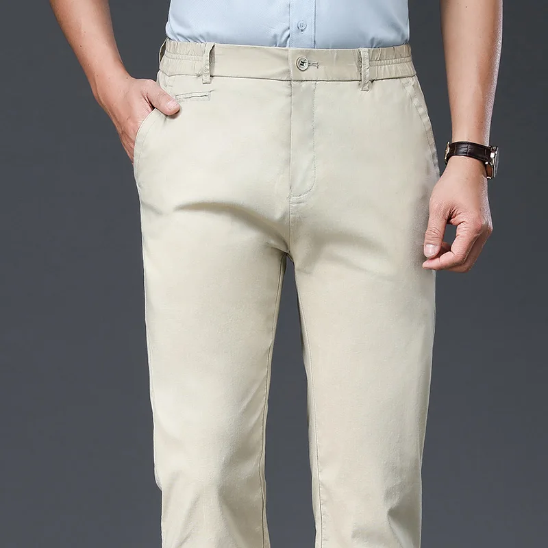 Summer new men's thin casual pants classic style Elastic waist Business fashion high quality Straight trousers male Brand