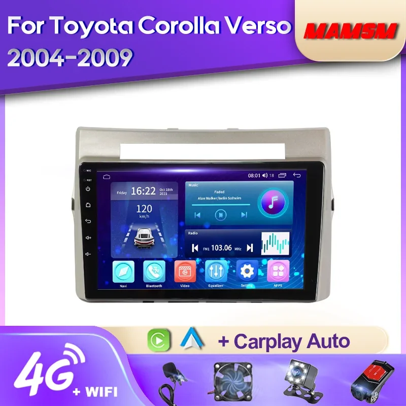 Автомобильный радиоприемник MAMSM Android 12 для Toyota Corolla Verso AR10 2004 - 2009 мультимедийный