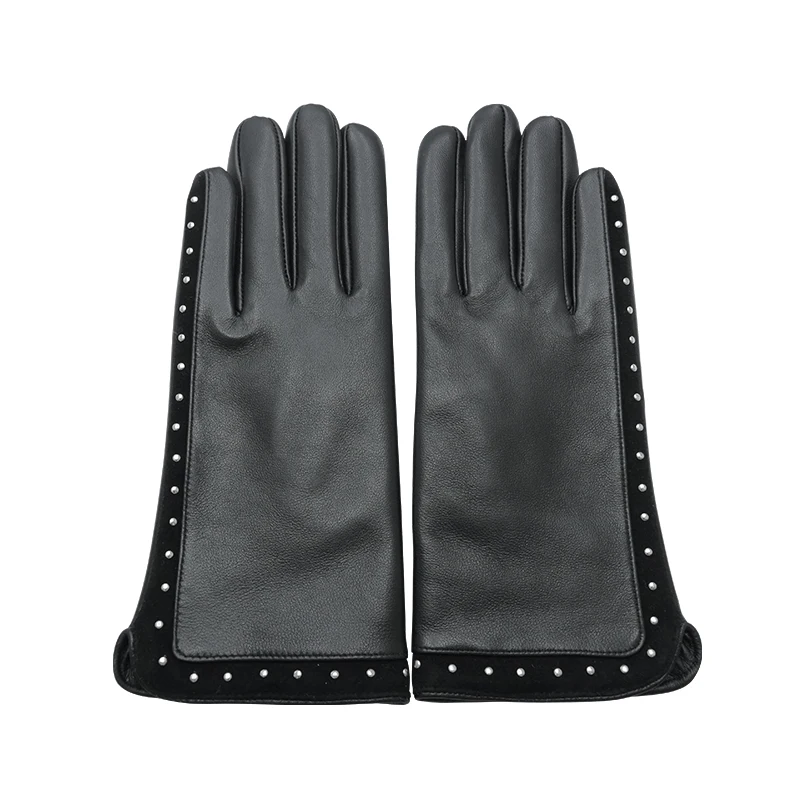 

Кожаные шерстяные женские зимние перчатки настоящие варежки на весь палец женские уличные для вождения езды бега теплые перчатки