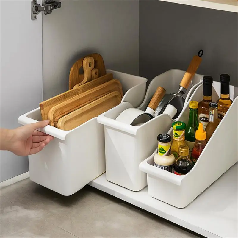 

U-shaped Groove Convenient Sundries Storage Basket Bathroom Kitchen Pulley Design Saving Space Snack Storage Box Sorting Shelf