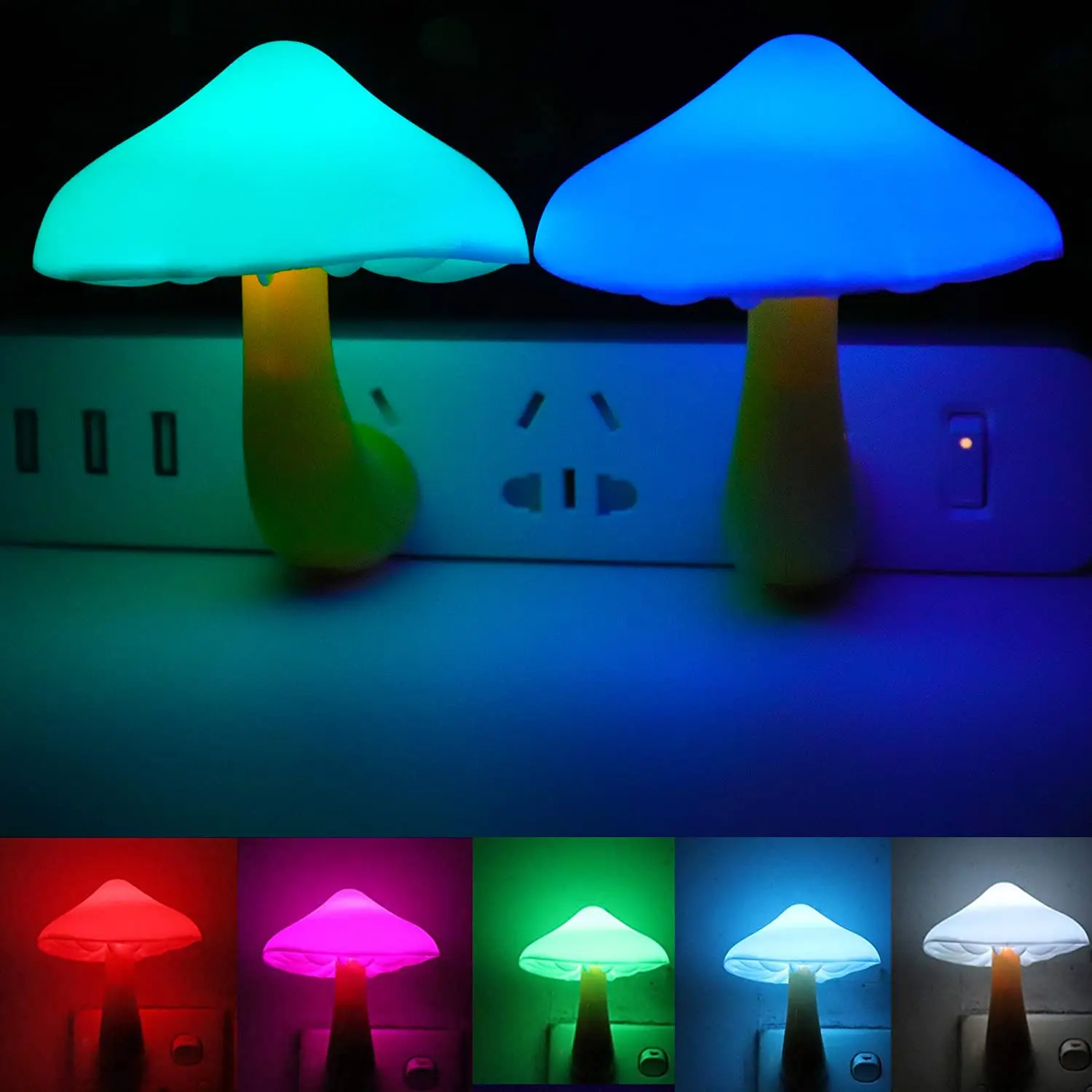 

2Pack LED Night Light Plug in Lamp 7 Color Changing Mushroom Light Cute Night Lights for Adults Kids NightLight Bedroom