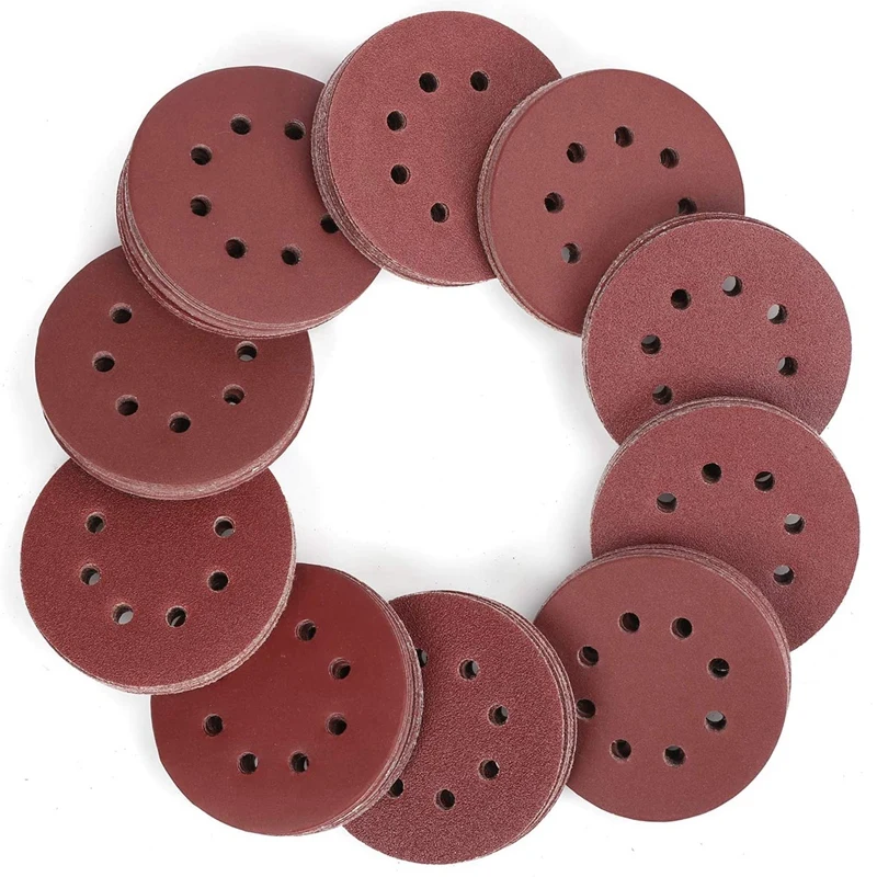 

150Pcs Sanding Discs, 125Mm/5-Inch Sandpaper Set, Hook And Loop, 8 Holes, Assorted For Random Orbital Sander