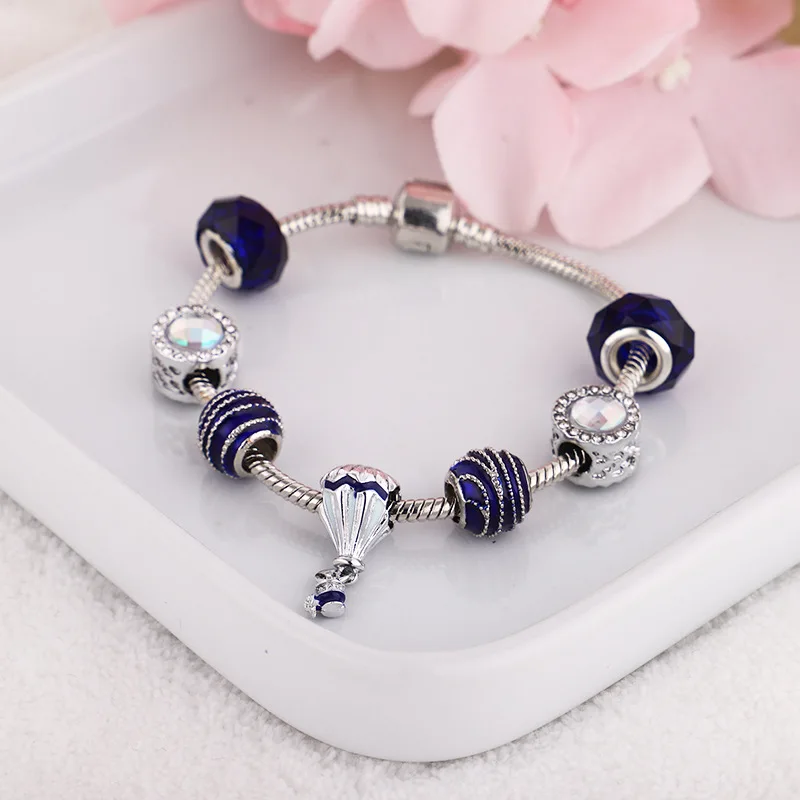 

Браслет Pandora Dream с синей планетой, спиральный бисерный Романтический кулон с воздушным шаром, ювелирные изделия для пар на День святого Вале...