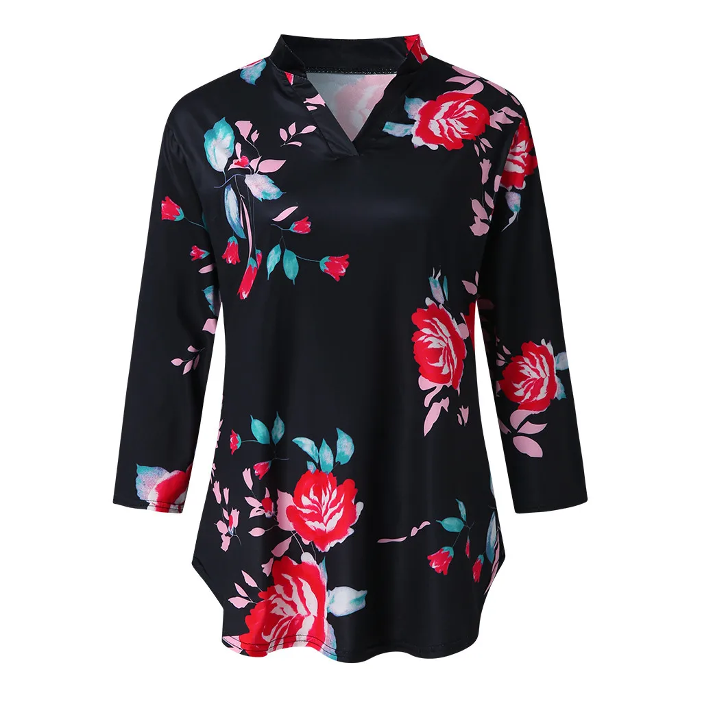 

Womens Tee Women Fashion Seven Quarter Sleeve V-neck Loose Printed Casual Top Blouse Sweater Dress Woman