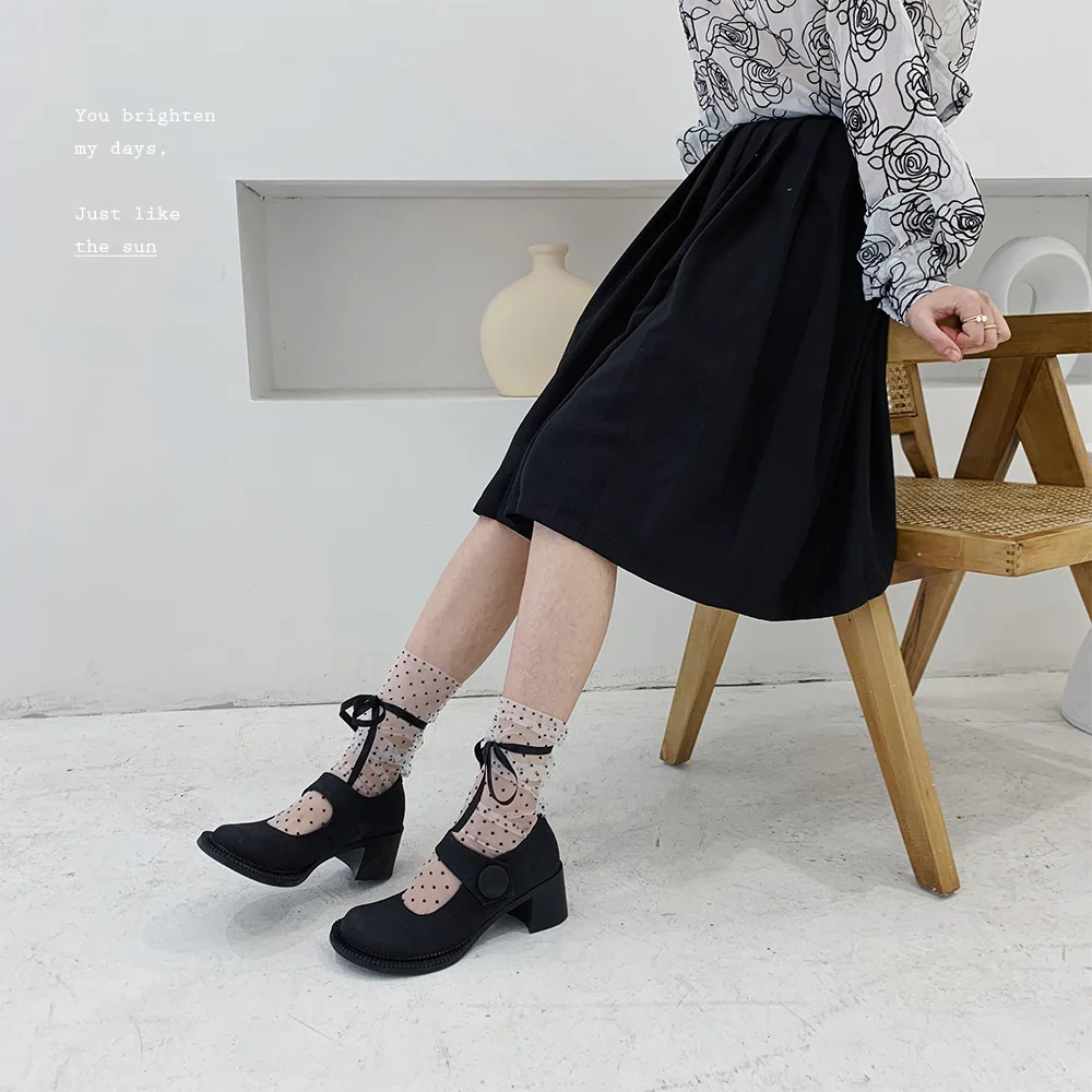 5pair Sexy Dot Lace Socks Women Transparent Mesh Ankle Socks Ladies Ultra-thin Princess Tulle Socks Female Lace Up Socks Girl