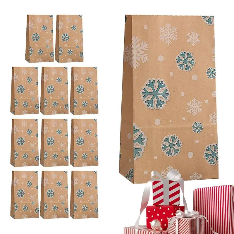 

12PCS Christmas Kraft Paper Handbags Christmas Gifts Bag Merry Christmas Decor For Home Christmas New Year Packing Bags