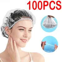 100pcs disposable shower cap for women home portable plastic waterproof headgear transparent cap beauty salon hair dyeing caps
