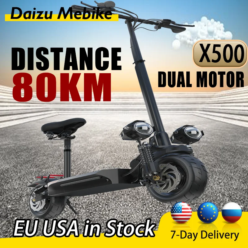 

Daizu Mebike X500 Electric Scooter 2400W 48V Dual Motor Scooter Electric Double Disc Brake E Scooters 80KM 10'' Tire with Seat