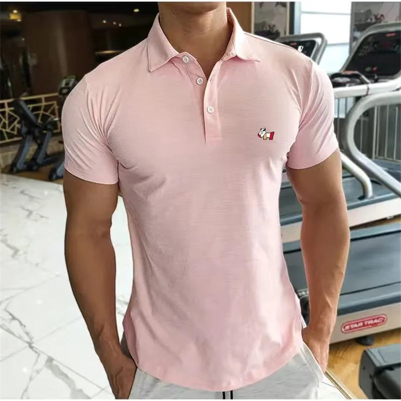 Summer Men's Golf Wear Short Sleeve Elastic Fast Dry Men's Golf T-shirt Curved Hem Polo Shirt Cotton Slim Golf Best Men Clothing