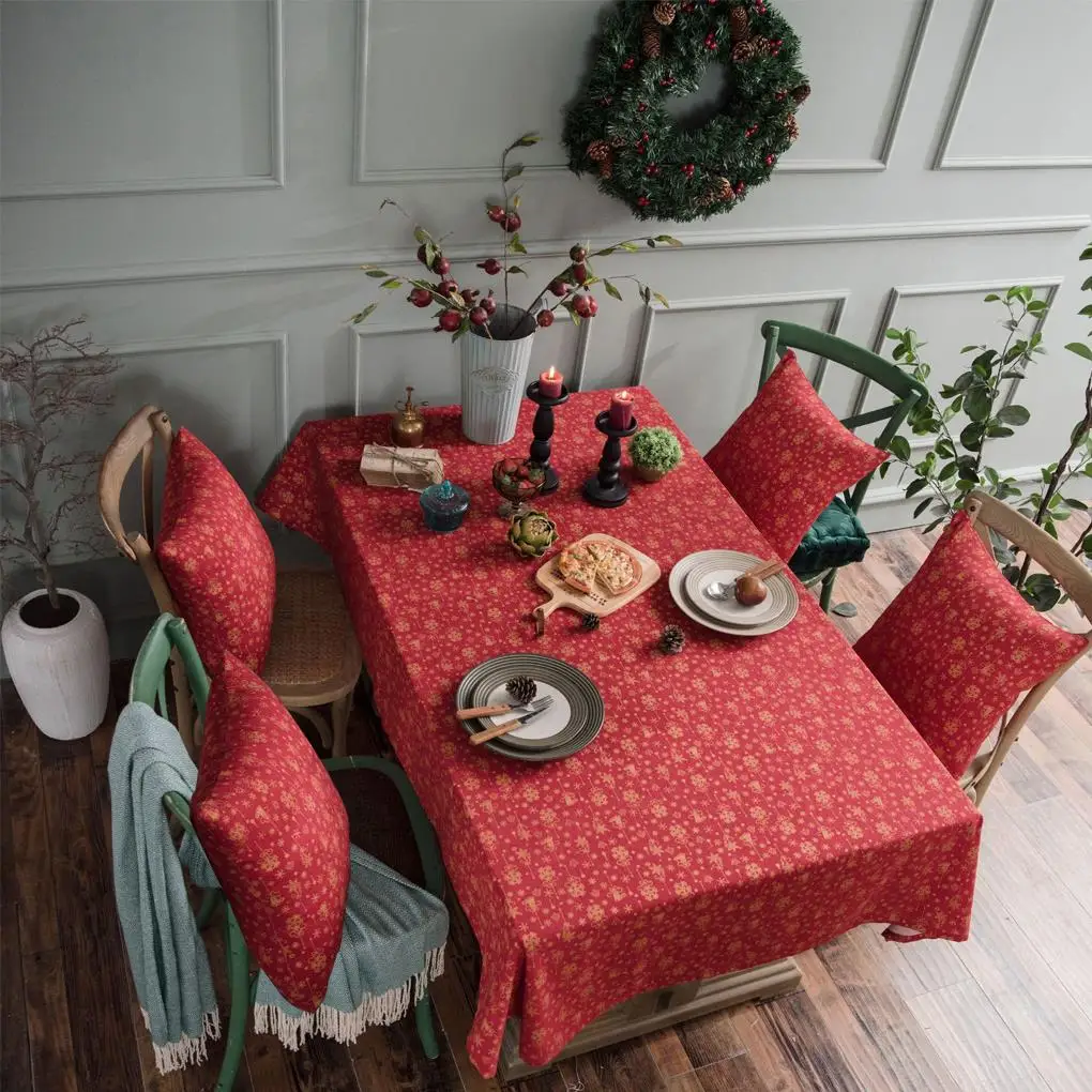 

Christmas Gold Stamping Tablecloth Home Dining Table Cloth Holiday Decorative Table Cover for Home Christmas Decoration