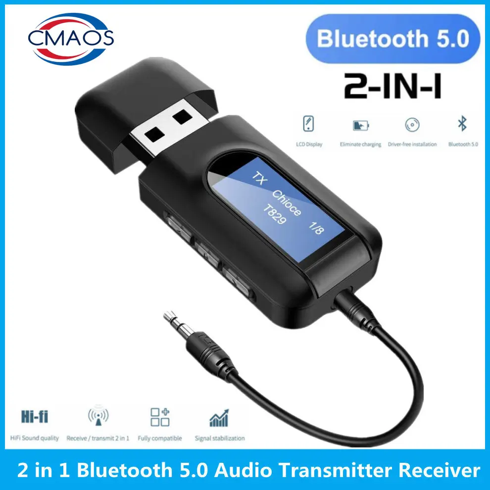

USB Bluetooth 5,0 аудио передатчик приемник с ЖК-дисплеем 3,5 мм AUX RCA стерео беспроводной адаптер ключ для ПК ТВ автомобильные наушники