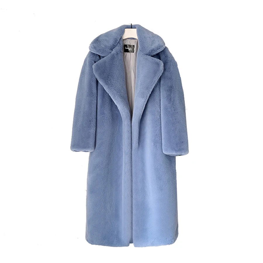 Winter Imitation Mink Faux Rabbit Fur Long Coat Women Warm Thick Overcoat Plush Jacket Casual Loose Outwear Casacos De Inverno
