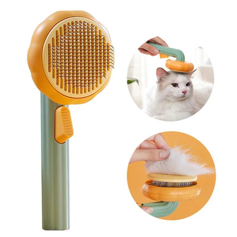 

Щетка для груминга домашних питомцев, расческа для кошек и тыкв, самоочищающаяся, для удаления шерсти, короткая Щетка для собак, аксессуары ...
