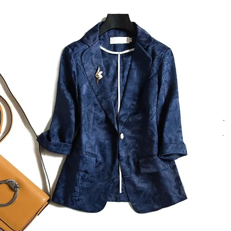 

Outerwear Womens Jacquard Blazer Short Style 2022 Spring Summer New Product Slim Korean Style Three-quarter Sleeve Suit Jacket