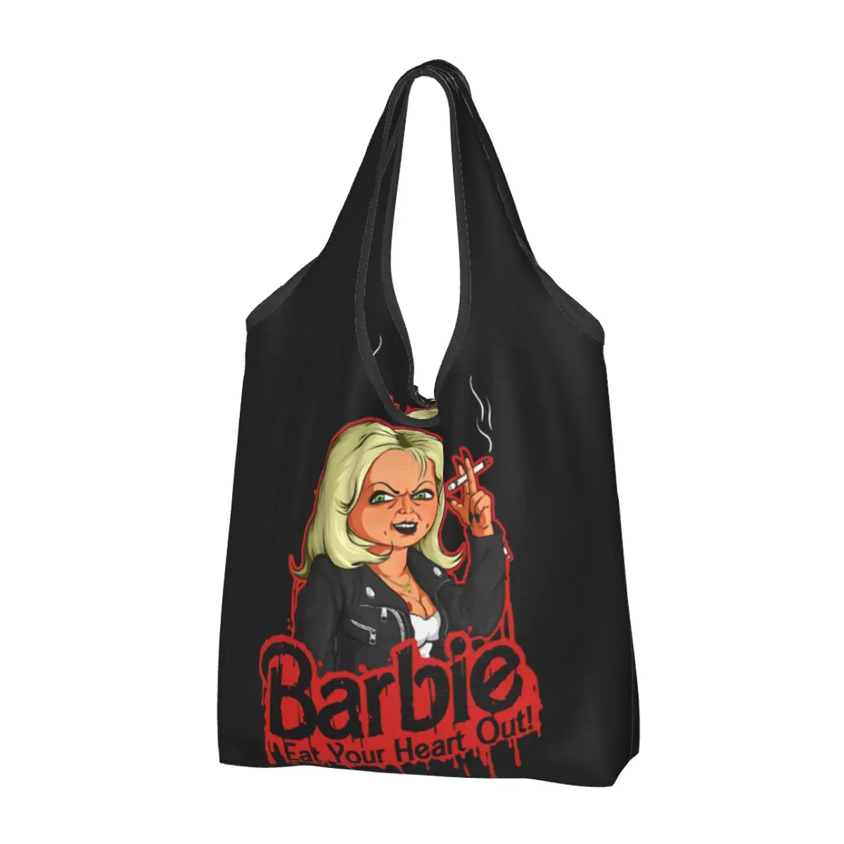 

Halloween Eat Your Heart Out Groceries Tote Shopping Bag Funny Child's Play Horror Shoulder Shopper Bag Big Capacity Handbag