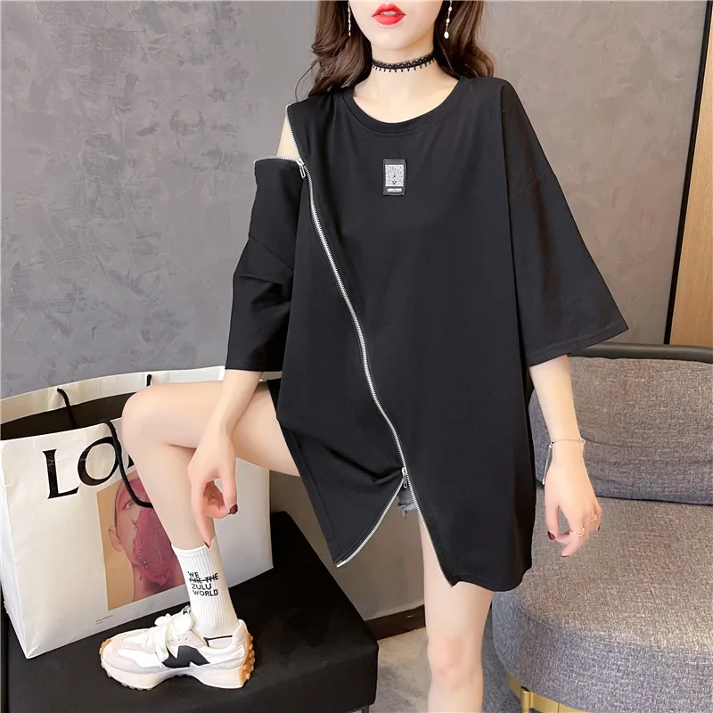 Женская футболка с коротким рукавом однотонный топ средней и длинной длины