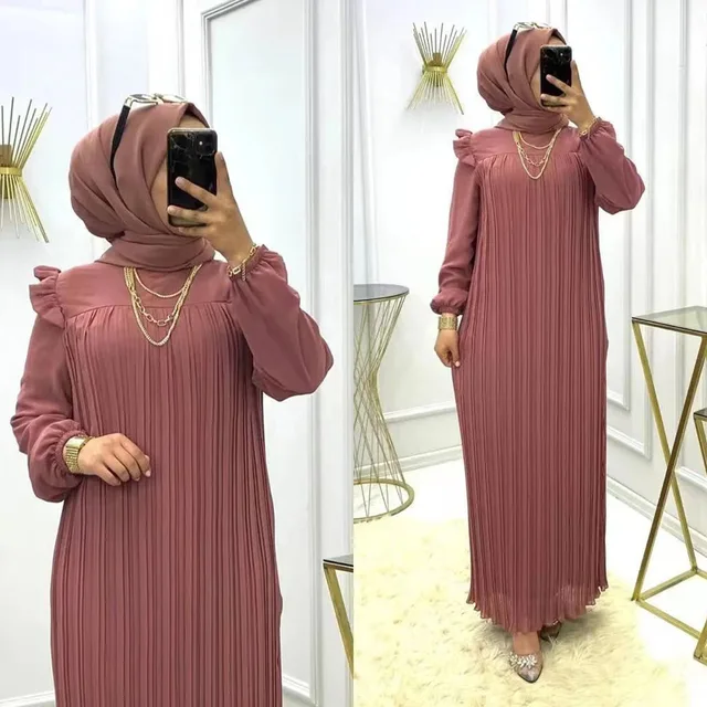 2023 Ramadan Muslim Modest Dress for Women Elegant Arabic Femme Dubai Abaya Eid Islamic Lantern Sleeves Long Robe Turkey Clothes 6