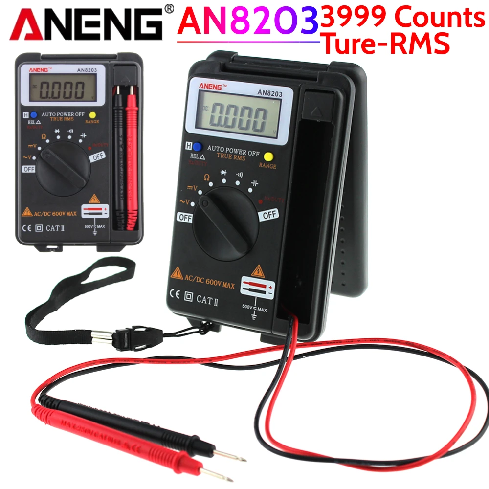 Фото ANENG AN8203 Профессиональный цифровой мультиметр 3999 отсчетов True RMS Амперметр переменного/постоянного тока Тестер напряжения батареи Измеритель емкости №1