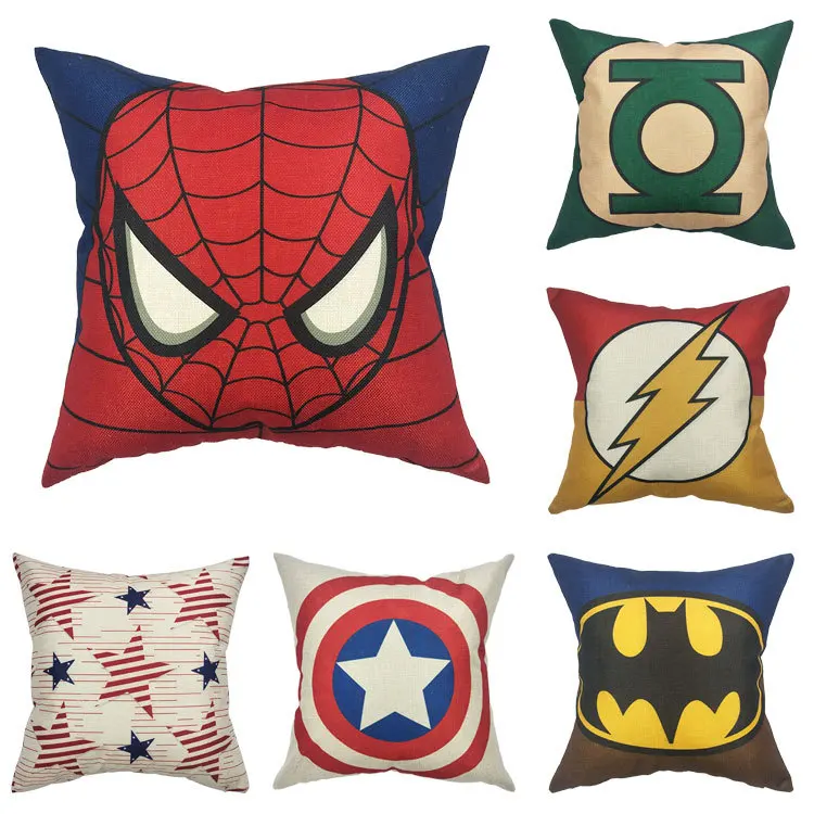 

Superhero Marvel Pillowcase Iron Man Spiderman Linen Cushion Cover Avengers Lumbar Pillowcase