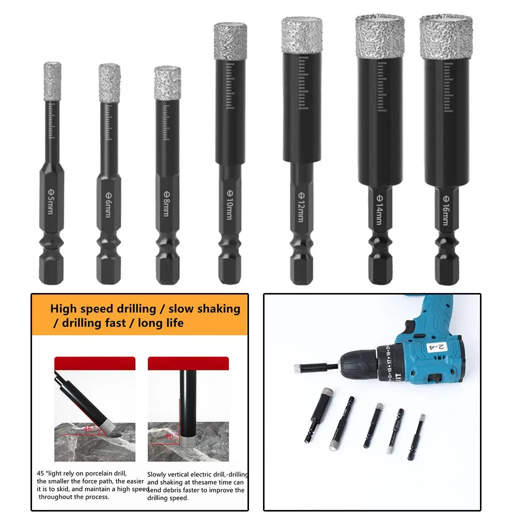 

Pack-7 Hex Shank Dry Drilling Drill Bit Set Easy to Install