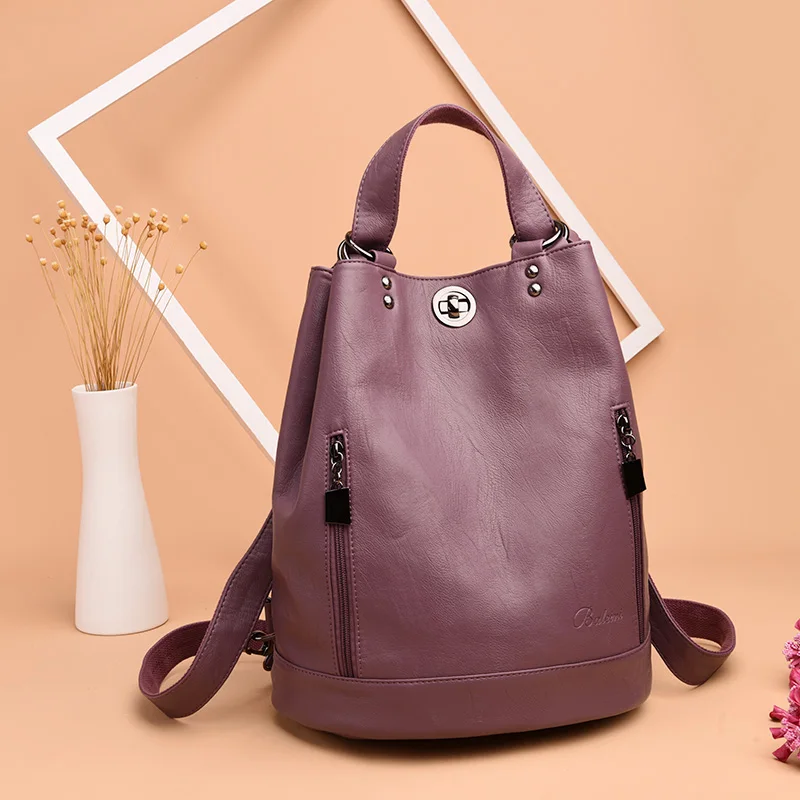 

2022 Women Fashion Travel Backpack Multifunctional Retro Leather Backpack School Sac A Dos Large Capacity Girl School School Bag
