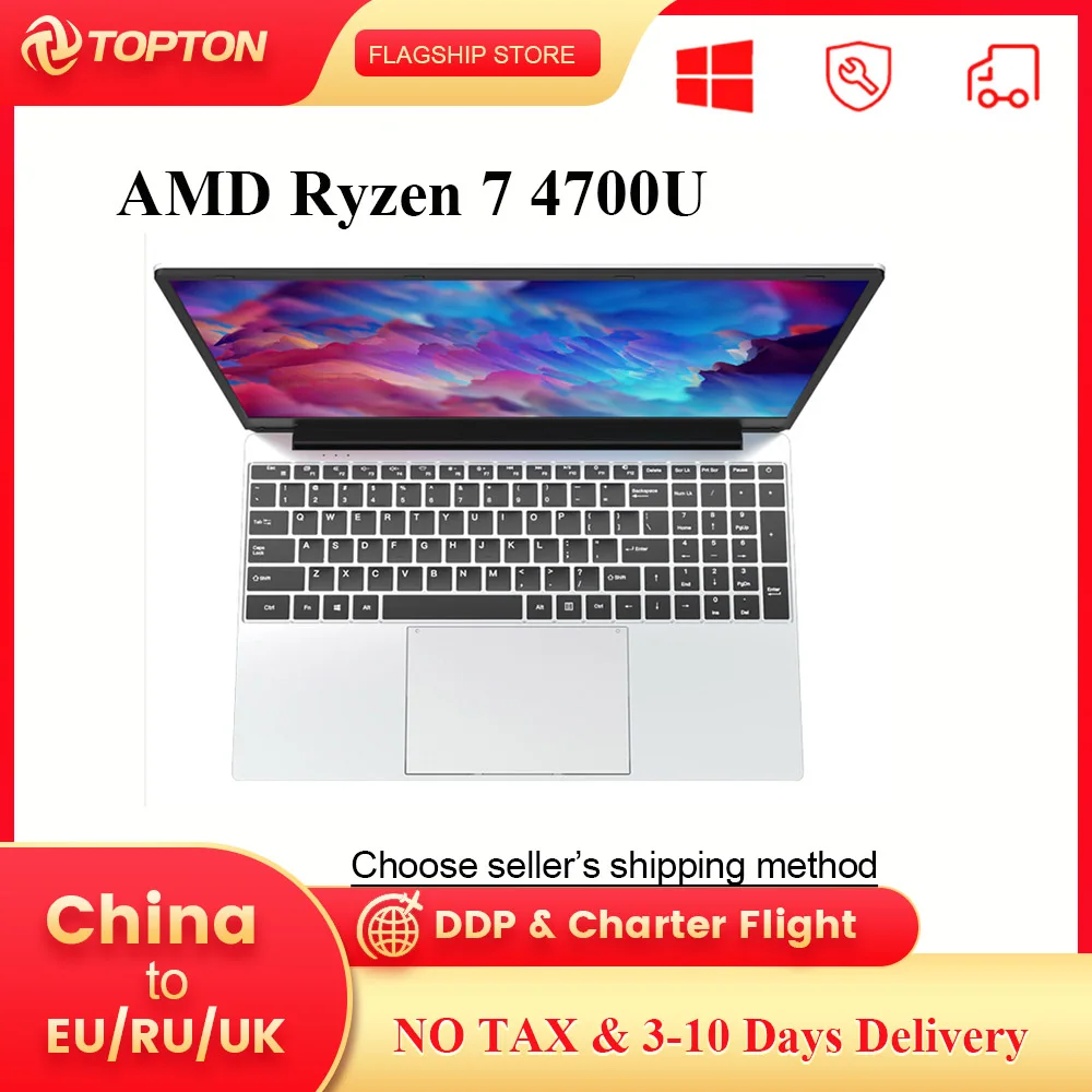 Topton H7 15.6 inch Ultrabook AMD Ryzen 7 4700U 5 4500U Max 36GB DDR4 2TB M.2 SSD Metal Notebook Windows 10 Pro Gaming Laptop