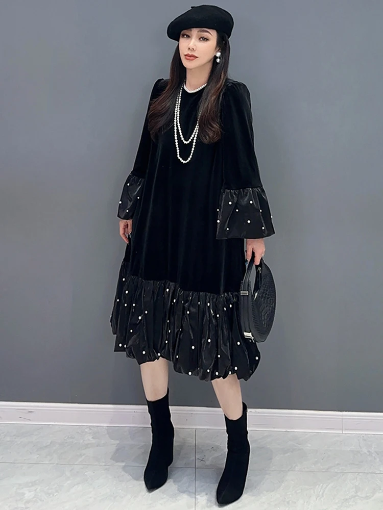 Женское бархатное платье в горошек SHENGPALAE весеннее элегантное лоскутное