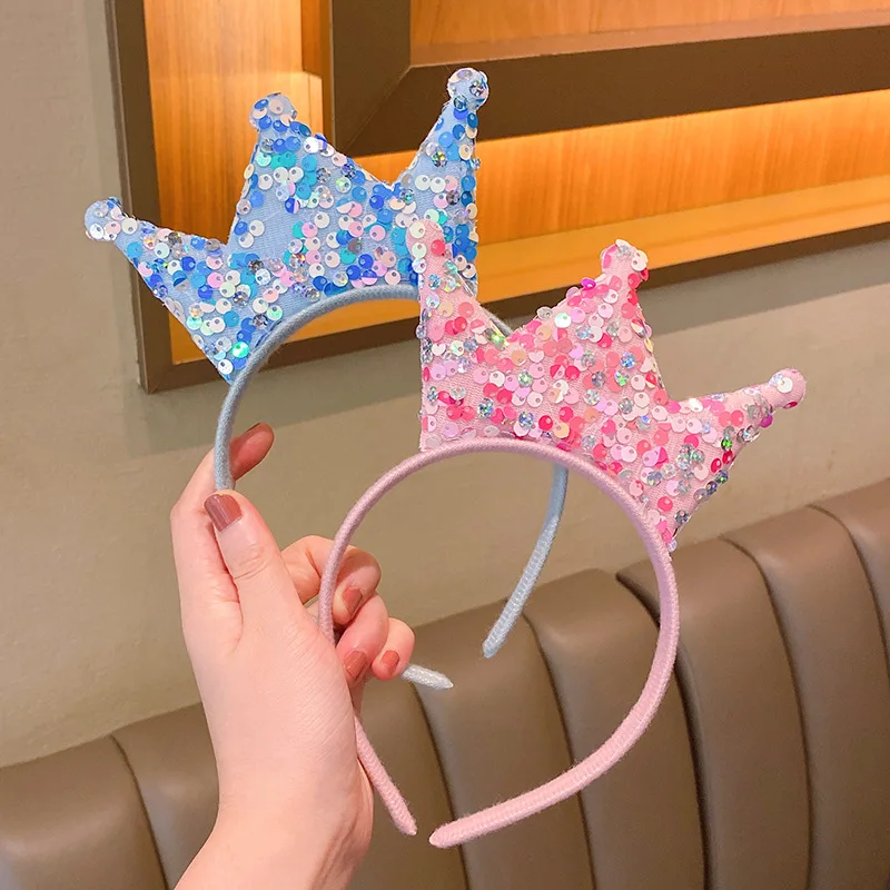 

Girl Princess Crown Hair Band Sweet Double Sided Sequins Crown Hair Card Birthday Gift Jewelry for Little Girls