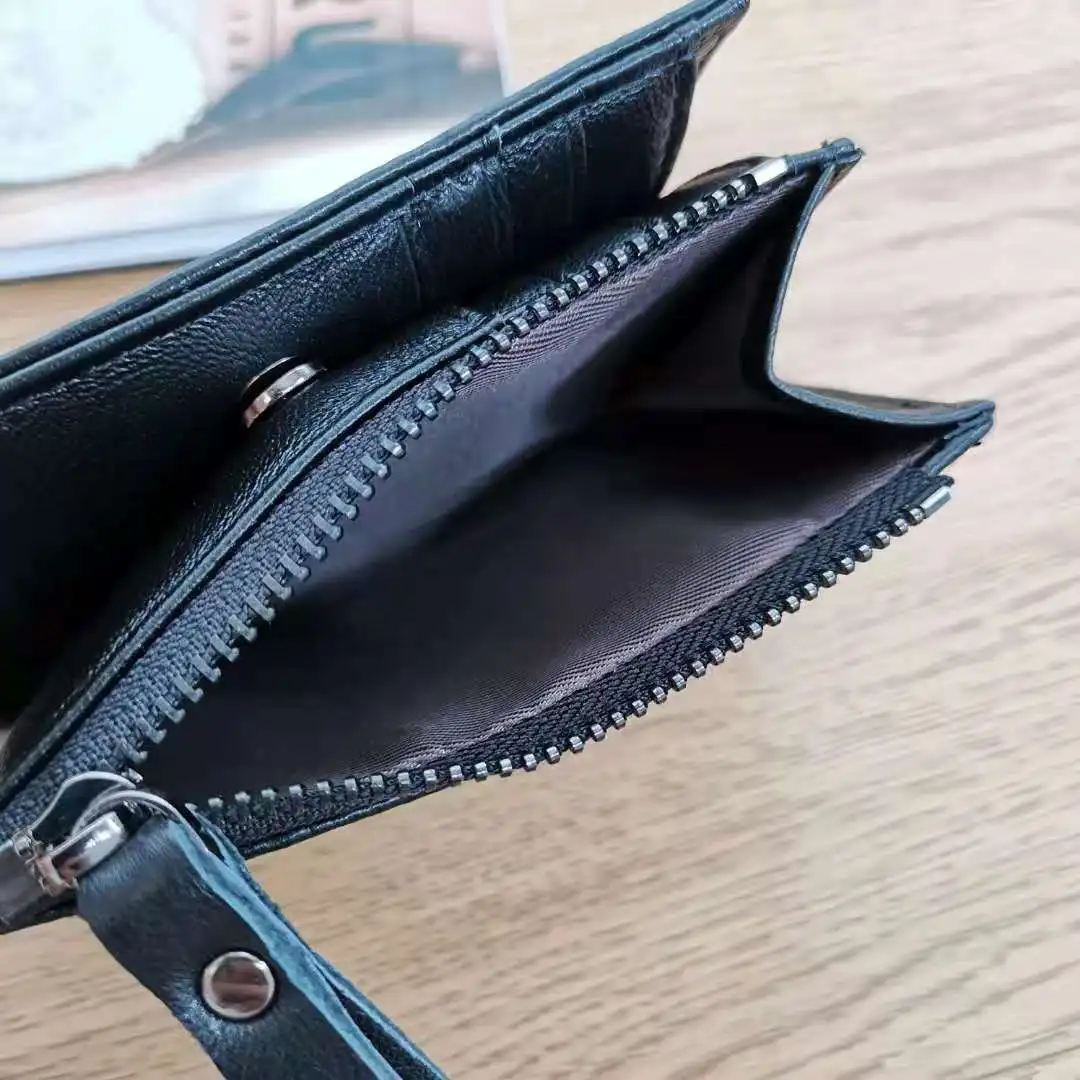 Genuine Weaved Lambskin Leather Credit Card Holder Button Folded Zippy Wallet Compact Organizer 4 Colors Option