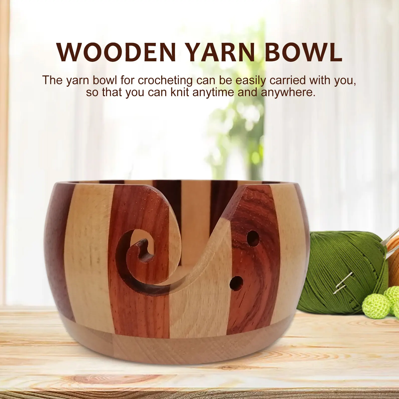 Деревянная миска из пряжи с крышкой органайзер для вязания крючком держатель