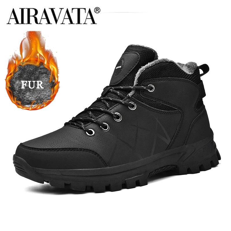 Winter Men Boots Blush Warm PU Life Waterproof Walking Shoes Outdoor Trekking Shoes Casual Mens Sneakers 39~48