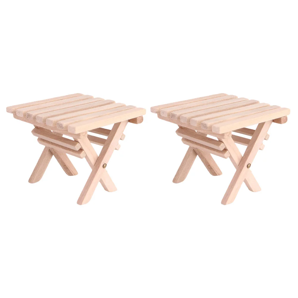 

2 Pcs Collapsible Table Shiwan Folding Mini Furniture Ornaments House Adornment Picnic Miniature Wooden Model Creative Doll's