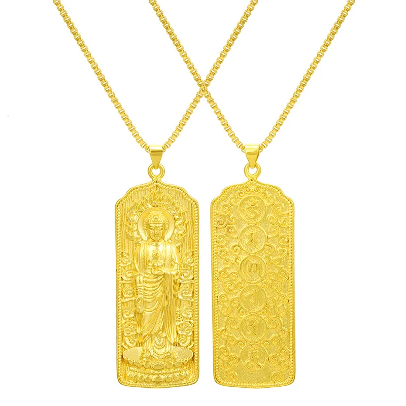 

HOYON 2022 new Genuine 18k gold color Buddhist Sakyamuni Buddha necklace for men pendant tag gold wedding jewelry with chain box