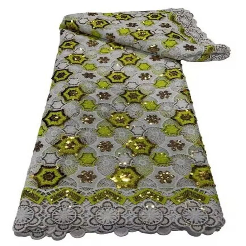 

Французская вышивка, гипюровая кружевная ткань, 2023 зеленая Высококачественная кружевная африканская кружевная ткань с блестками для нигерийской свадебной вечеринки