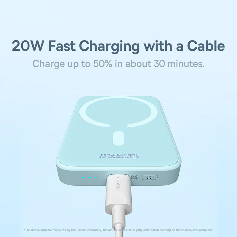 Baseus 20W Magnetic Wireless Charging 6000mAh Power Bank, 14.7mm Non-slip Silicone Casing, Fast Charging For iPhone 8-14 Series