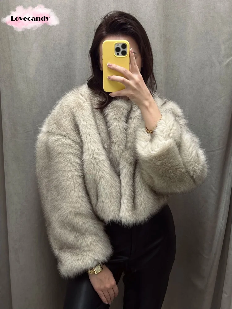 Женское модное Укороченное пальто из искусственного меха с градиентом шикарные