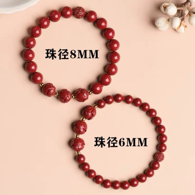 

Natural Cinnabar Lotus Carved The Year of the Rabbit Animal Year Bracelet Lucky Charm Safe natal Buddha Beads Bangle Woman Gift