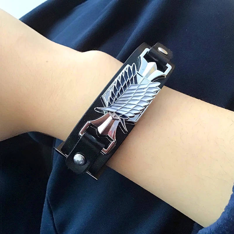 

Anime Attack on Titan Bracelet for Men women Wing of Liberty Wristband Shingeki No Kyojin Metal Leather Bangles Punk Gift Unisex