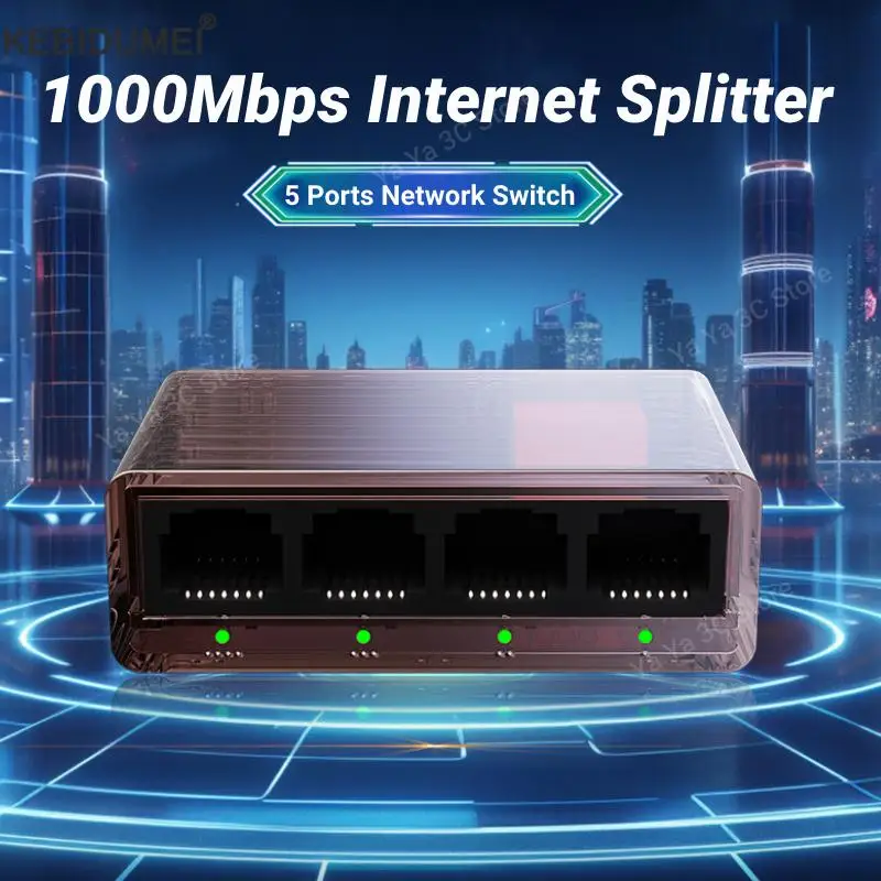 Фото Гигабитный коммутатор, 5 портов, 100/1000 Мбит/с, сетевой коммутатор RJ45, LAN-концентратор, Ethernet, 1000 Мбит/с, стабильный интеллектуальный сетевой интернет-адаптер №1