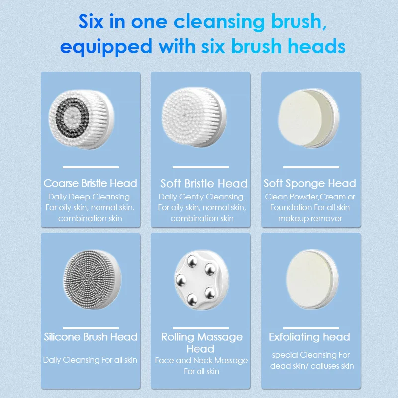 Ультразвуковая электрическая щетка для очищения лица 6 в 1