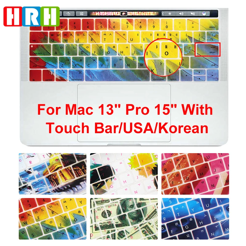

HRH Decal Design Korean Silicone Keyboard Cover Skin For Macbook Pro 13" 15 A1706 A1707 A2159 With Touch Bar US Layout